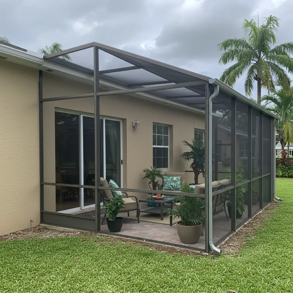 Screened patio enclosure replacement with updated mesh panels on residential home in Tallahassee, FL.